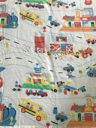 Vintage Fisher Price Farm and Roadway Cars and Tractors Flat Twin Bed Sheet 2