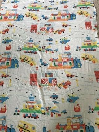 Vintage Fisher Price Farm and Roadway Cars and Tractors Flat Twin Bed Sheet 3