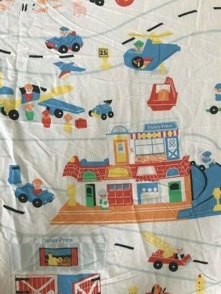 Vintage Fisher Price Farm and Roadway Cars and Tractors Flat Twin Bed Sheet 4