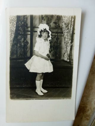 Rppc Lovely Dress & Pretty Bonnet Antique Real Photo Postcard C1915 - 1930