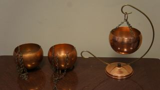 Coppercraft Guild Hanging Pot With Stand W 2 Standing Cups W Chains 8 " Tall