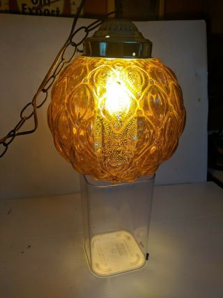 Golden Amber Round Glass Hanging Swag Light Fixture,  Vintage