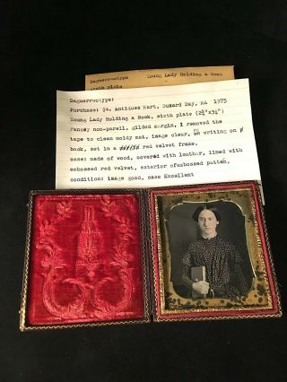 1/6 Plate Daguerreotype Woman W/ Large Book,  No Wipes,  Full Case,  Fine