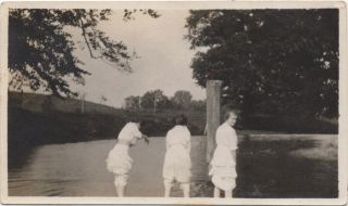 Rear View Of 3 Women In Their Underwear By Lake Shore,  1910s