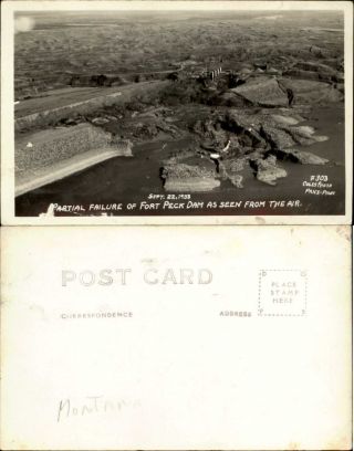 Fort Peck Dam Montana Real Photo Rppc 1938 Partial Failure