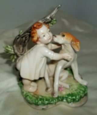 Vintage Porcelain Ceramic Hand Painted Figurine Bare Bottom Child With Dog 8406