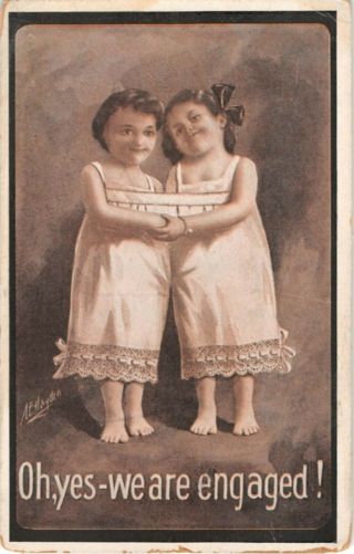 Antique Art Ephemera Postcard Little Girls Hold Hands Lesbian Engagement