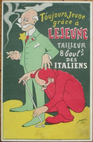 Jossot/artist - Sined 1903 French Advertising Postcard: Tailor,  Cigar - Smoking Man