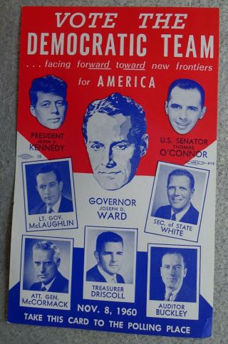 John F.  Kennedy 1960 Democratic Team Advertising Card (massachusetts Candidates)