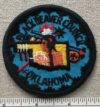 Vintage 1970s Black Beaver Council Boy Scout Pocket Patch Oklahoma Bsa Camp Cp