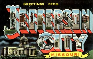 Greetings From Jefferson City Missouri Large Letter Linen 1940s Multi - View