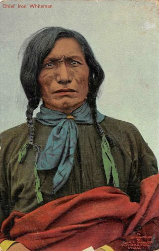 Chief Iron Whiteman Native American Sioux Indian 1901 Vintage Postcard Antique