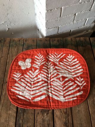 Vera Neumann Placemats Vintage Mid Century Modern Fabric Orange Butterfly Set 2