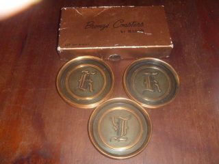 Vintage Bronze Monogrammed Coasters By Mason Co.  Boston (7) Org.  Box