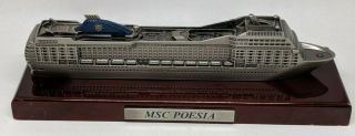 Msc Poesia Cruise Ship Model Polished Metal Wooden Base Souvenir