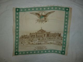Rare Antique 1876 Centennial International Expo.  Fabric Panel Rare Green Color