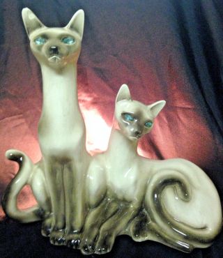 Vintage Calif Mid Century Modern Siamese Blue Eye Cats Tv Lamp Socket & Bulb