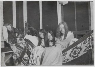 Old Photo Women With Long Hair In Hammock Wrapped In Quilts Blanket Early 1900s