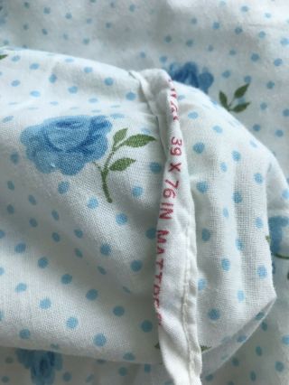 Vtg Cannon Twin Size Fitted Bed Sheet Blue Rose Dream Fabric Dots Roses Set Of 2 3