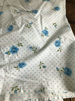Vtg Cannon Twin Size Fitted Bed Sheet Blue Rose Dream Fabric Dots Roses Set Of 2 4