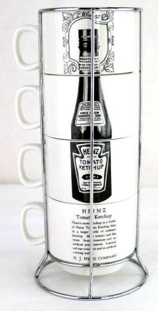 Heinz 57 Collectible Ketchup Bottle Stacking Mugs Soup Coffee Euc