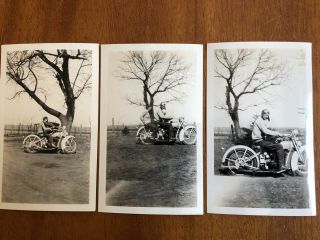 Three Vintage Early Harley Davidson 1920’s Photos Man And Woman