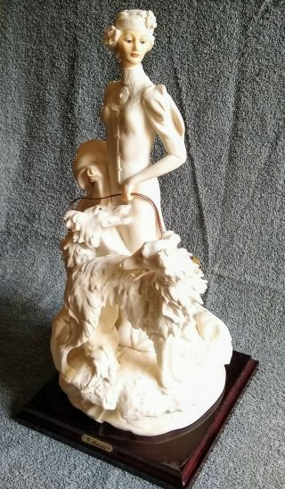 Rare Guiseppe Armani Figurine Of Lady Walking Two Borzoi Hounds