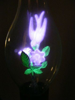 Vintage Aerolux Light Bulb Lamp W/ Neon Purple Bird & Flowers And Green Leaves
