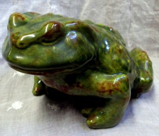 Vtg Large Ceramic Green Frog Figurine 4 & 3/4 " H X 7 " L