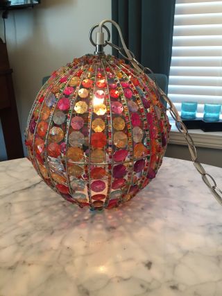 Mcm Multicolored Beaded Swag Lamp