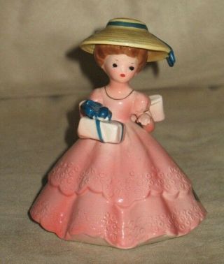Vtg Josef Originals Girl In Hat & Pink Dress Figurine Ceramic Lady Figure Japan
