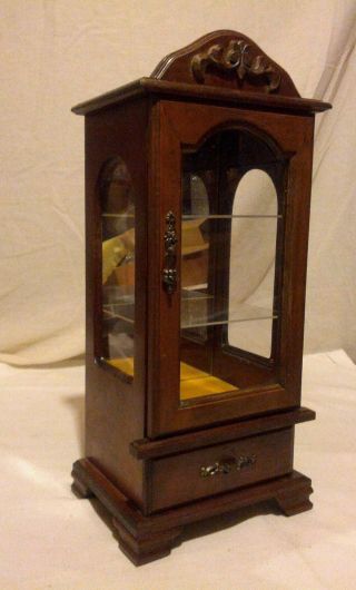 Vintage Miniature Display Curio Case Cabinet 2 Shelves With Drawer