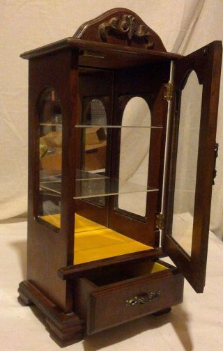 Vintage Miniature Display Curio Case Cabinet 2 Shelves with Drawer 2