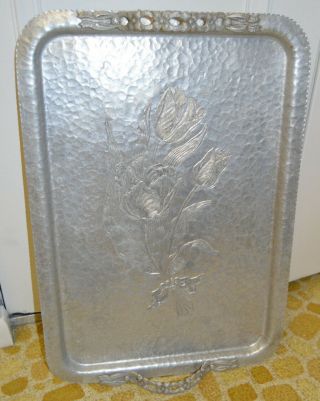 Tulip Aluminum Hand Wrought Rodney Kent Handled Tray - 20 Inch By 14 Inch - 423