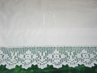 Antique Vintage Victorian Pillowcase - Old World Monogram B Handmade Crochet Lace