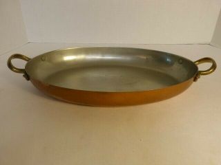 Oval Copper Tin Lined Casserole Au Gratin Pan Made In Portugal 12 X 7.  5 Inches