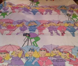Vintage 1980 Jim Henson Miss Piggy & Kermit Frog Double Fitted Sheet 54 " X 75 "