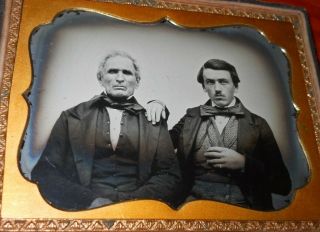 Large Quarter Plate Ambrotype Photograph Of Two Men In Full Case Split Hinge