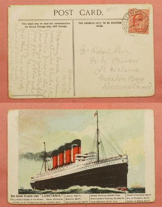 1907 Great Britain Scotland Lusitania Ship Postcard Rothesay Cancel