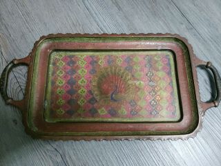 Vintage Brass Painted Tray Made In India