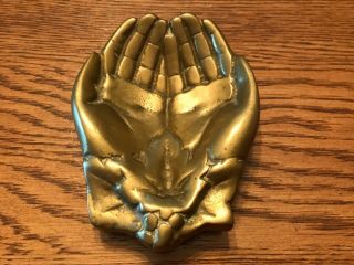 Brass Cupped Hands Figurine Trinket Jewelry Tray Ashtray Vintage