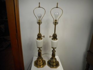 Vintage Stiffel 37 " Brass & Glass Table Lamp Pair - Lovely Set