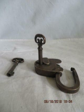 Vtg Antique Solid Brass Lever Padlock Lock and Two Keys 5
