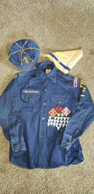 Vintage Cub Scouts Bsa Shirt Hat Scarf Patches Child Den 5 Downey 423