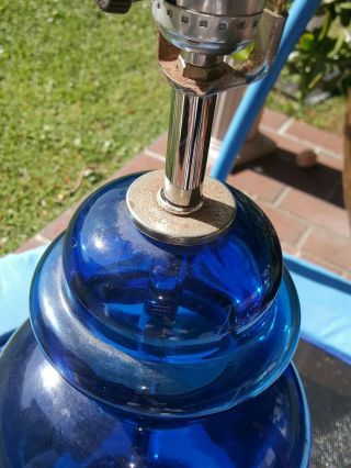 Vintage Mid Century Modern blue Glass and Chrome Table Lamp Laurel Era 3