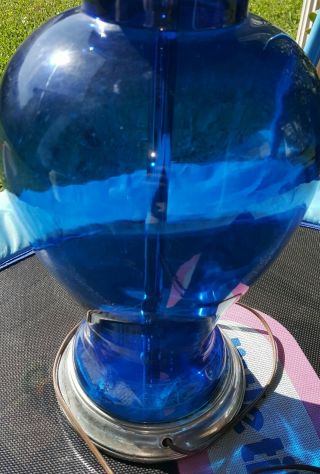 Vintage Mid Century Modern blue Glass and Chrome Table Lamp Laurel Era 5