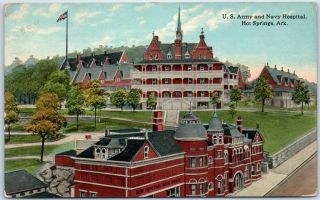 Hot Springs,  Arkansas Postcard " U.  S.  Army & Navy Hospital " Curteich 1914 Cancel