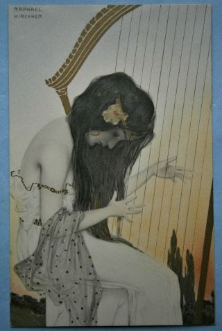 125.  Raphael Kirchner Postcard - Girl With Harp From The Early 1900 