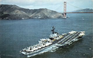 Postcard Military Us Navy Aircraft Carrier Uss Coral Sea Departing San Francisco
