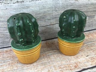 Vintage Ceramic Cactus Salt And Pepper Shakers Large 3 3/4 " Tall